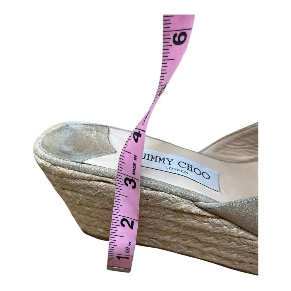 Jimmy Choo Gold Shimmer Espadrille Wedge Sandals Crisscross Women’s Size 39 8.5